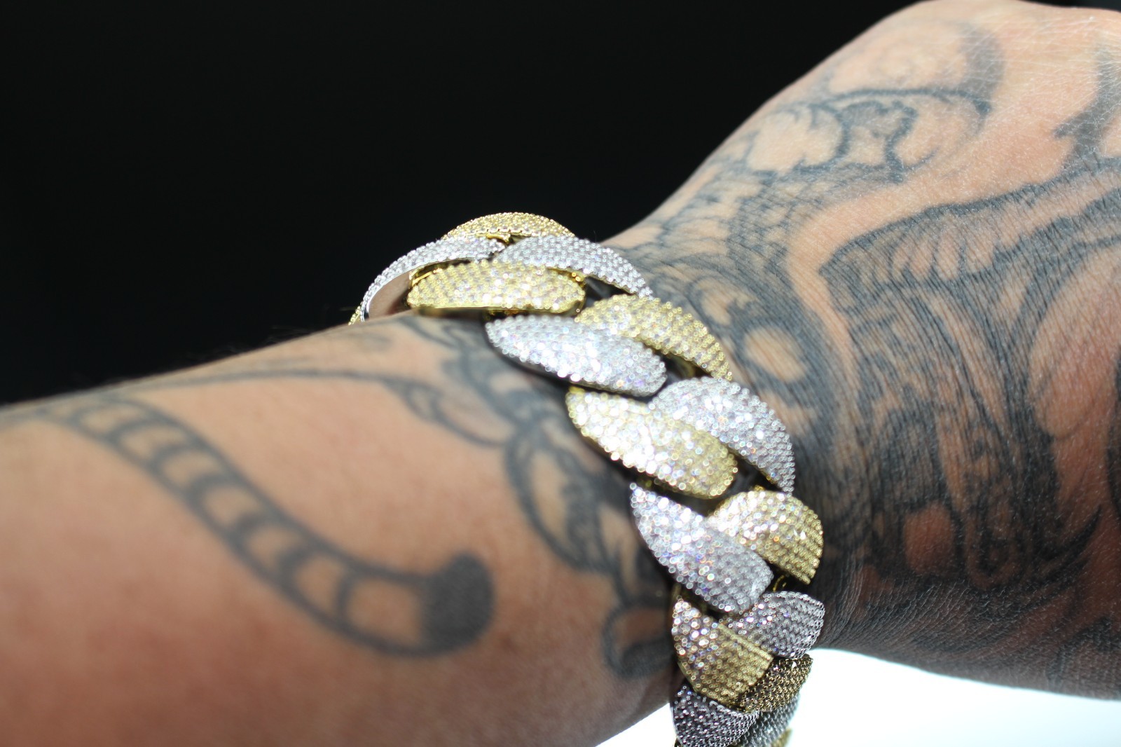 XXL 14k STAMPED Cuban Miami 24mm 68ctw Lab Sim Diamond 2-TONE Gold Bracelet 156g