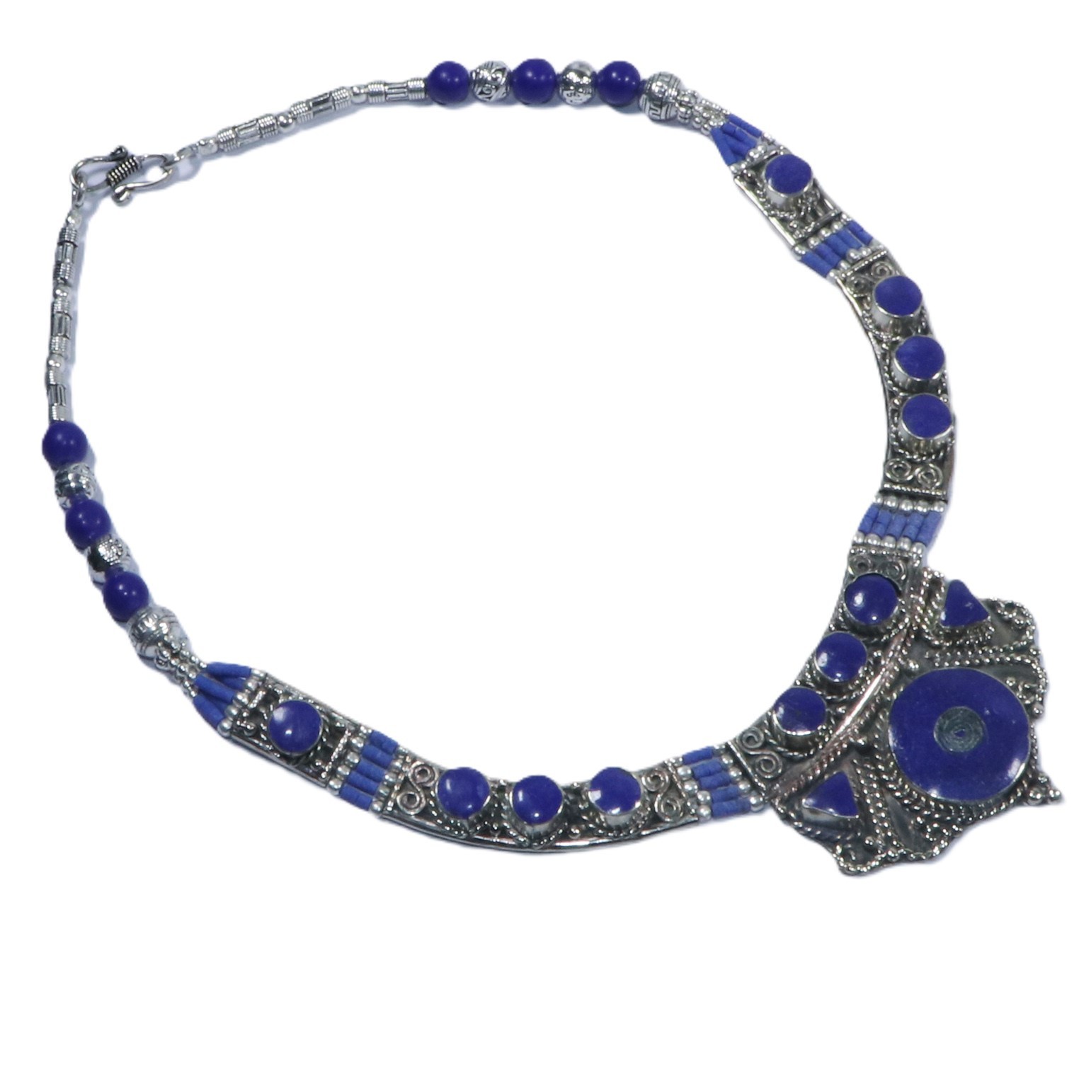 The ethnic statement necklace has a blue color design eye clean gemstone jewelry