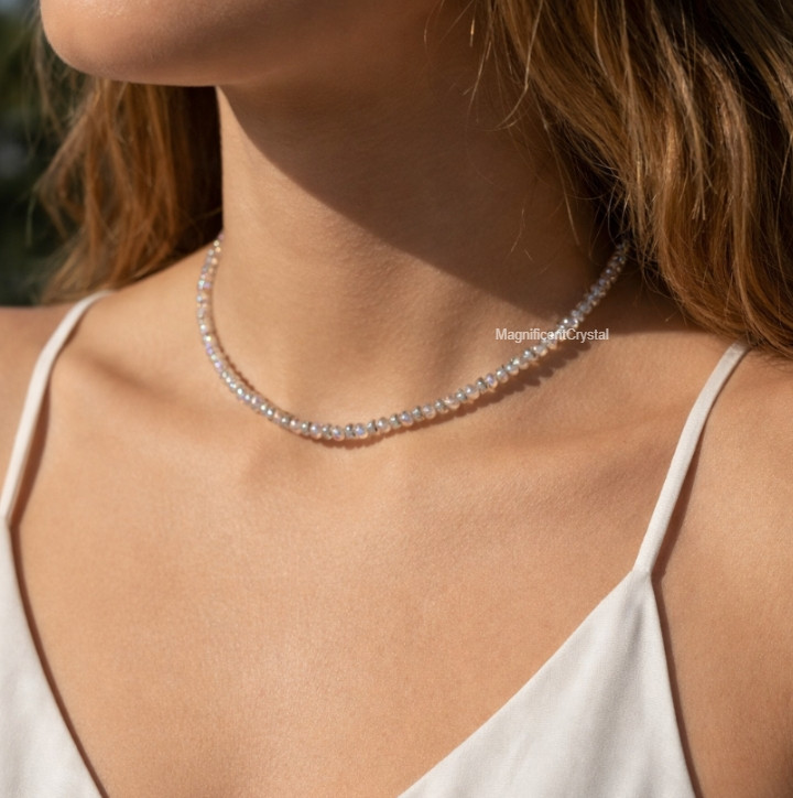 Genuine Labradorite 4mm Beaded Stone Choker Healing Dainty Crystal Necklace