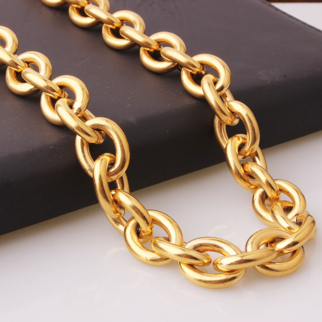 11/13/15mm Silver/Gold/Black Stainless Steel Rolo Oval Link Chain Necklace Gift