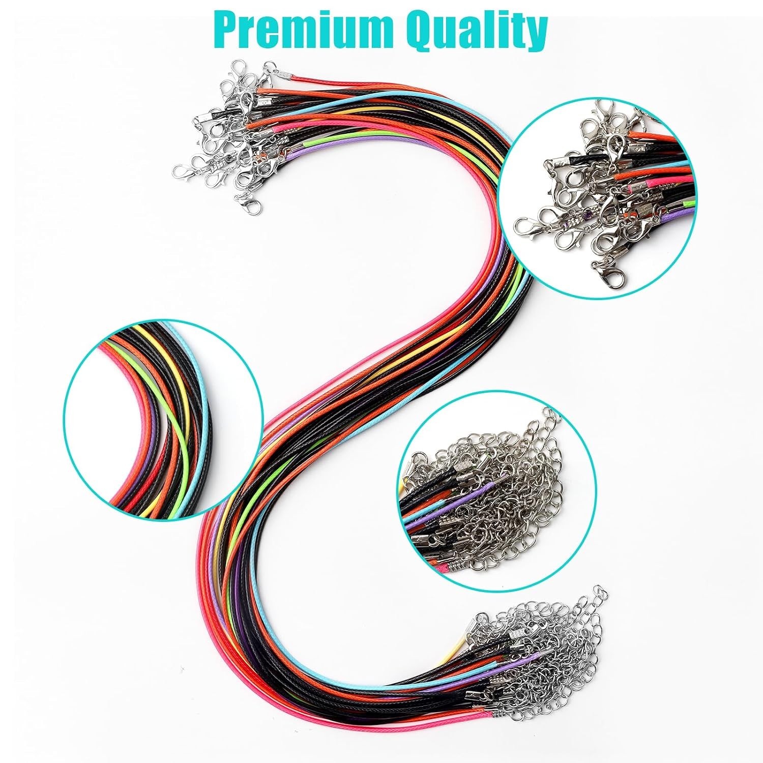 Black Leather Necklace Cord with Clasps, 20Pcs Multicolor Rope Necklace String
