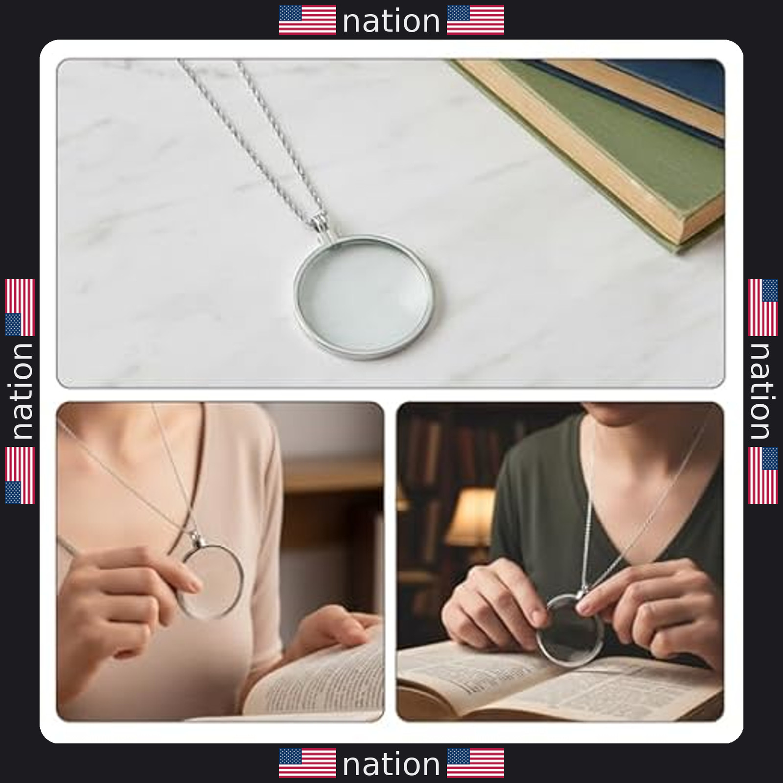 5X Magnifying Glass Necklace Pendant with Chain – Ideal for Reading & Crafts