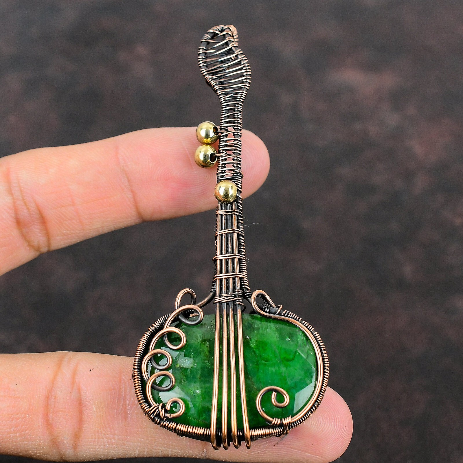 Gift For Her Wire Wrapped Pendant Dainty Guitar Pendant Copper Wire Jewelry 3.7″