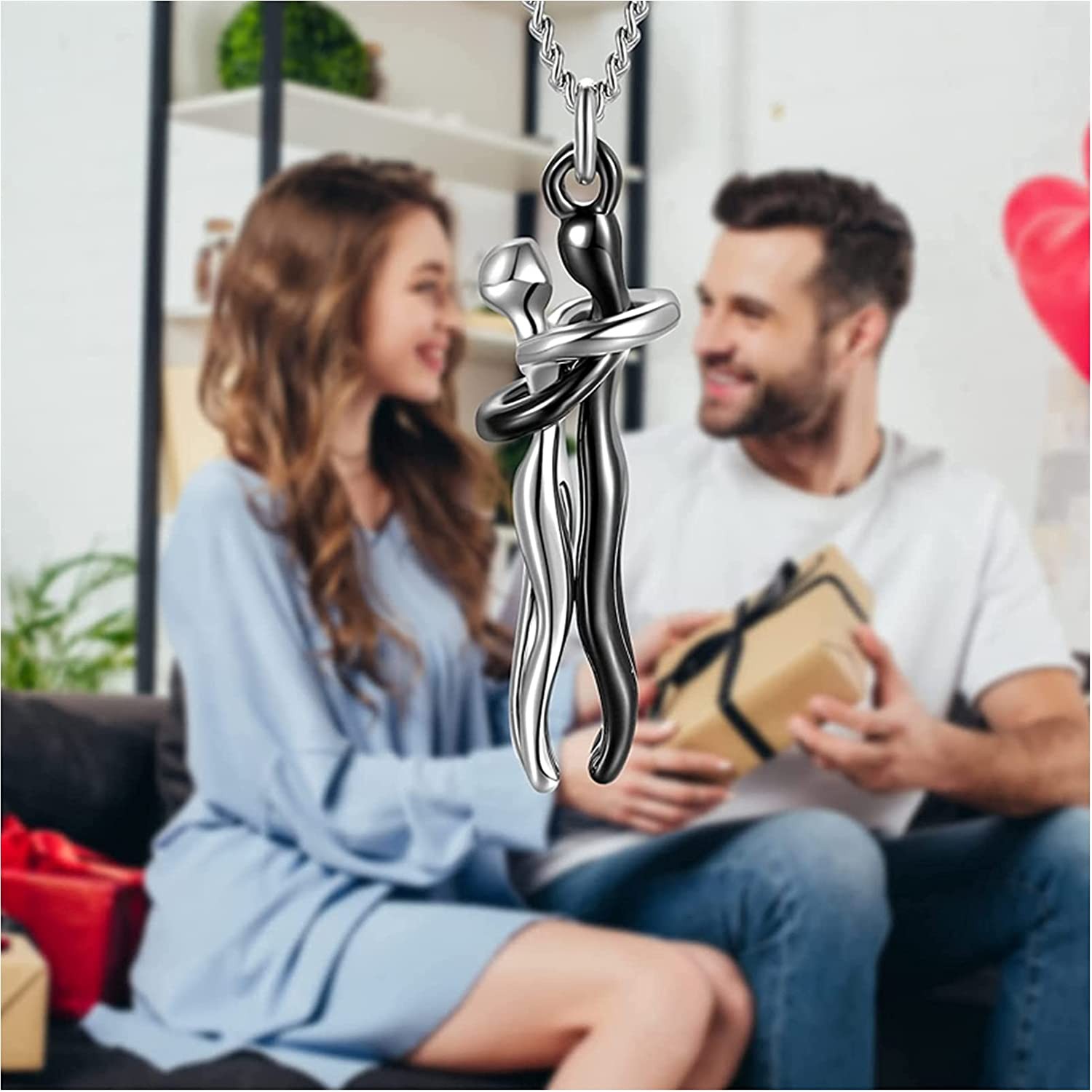 Affectionate Hug Couples Necklace Valentine’s Day Embrace Chain Unisex Jewelry