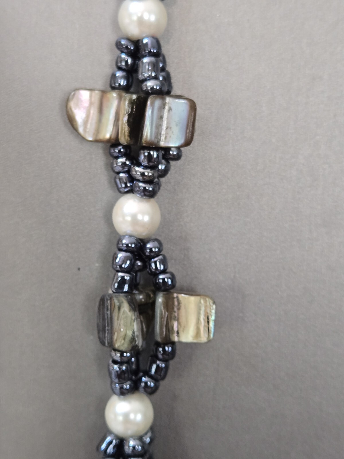 Black Beaded Moon Shell Multi Strand Necklace 22 Inches