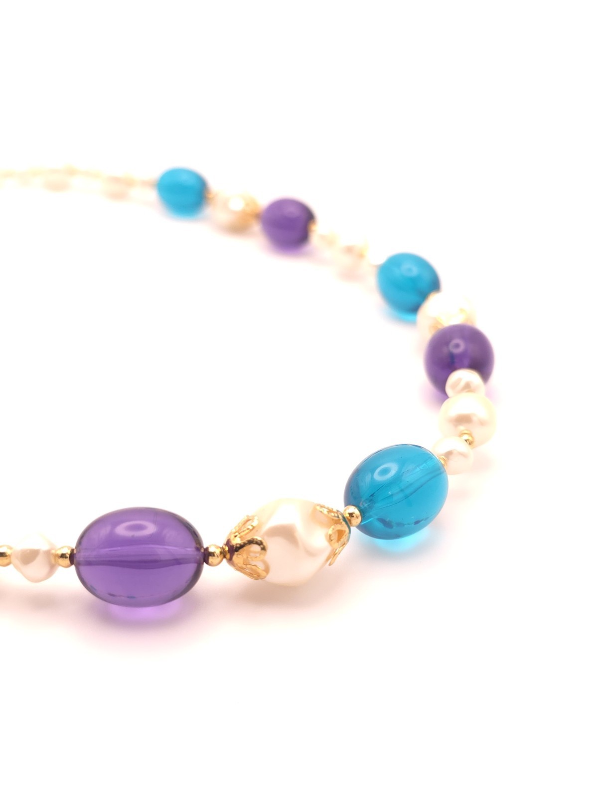 Vintage Trifari Beaded Necklace Baroque Pearl Purple Blue Lucite
