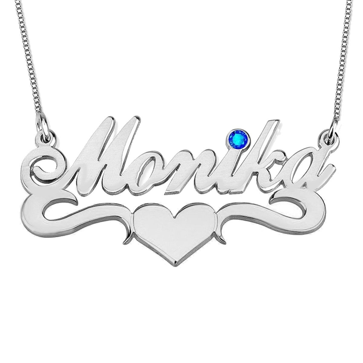 Personalized Birthstone Name Necklace with Heart Custom Jewelry Gift for Women