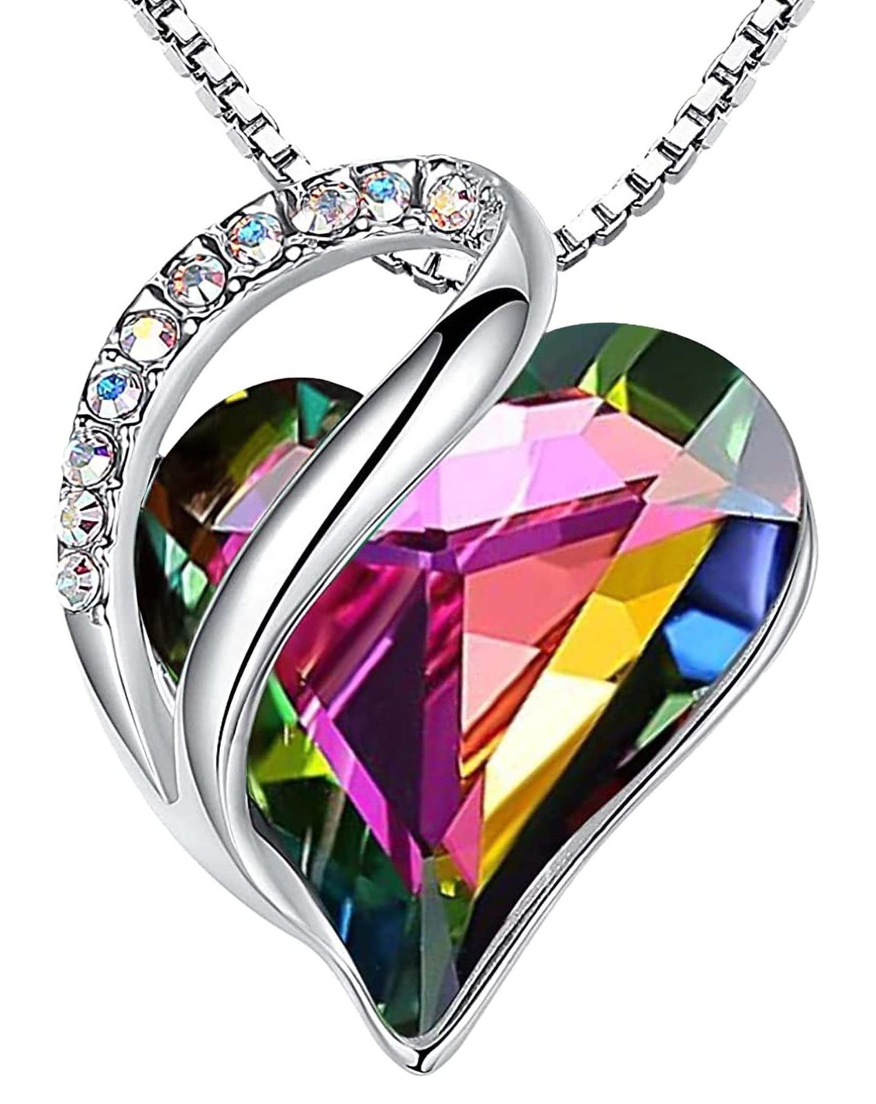 Infinity Love Birthstone Heart Crystal Pendant Necklace – Adjustable 18″ Jewelry