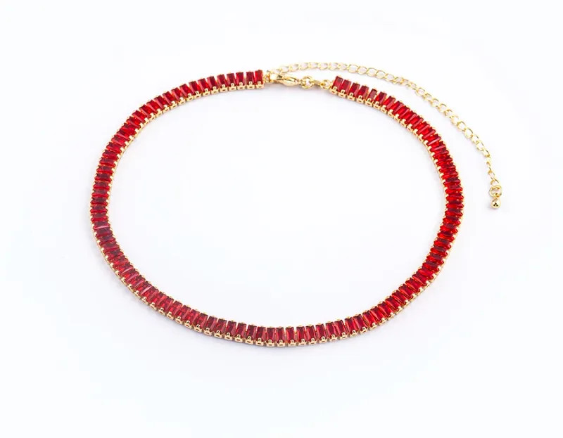 Classic Colorful Tennis Necklace Men and Women Rectangular Full Zircon.