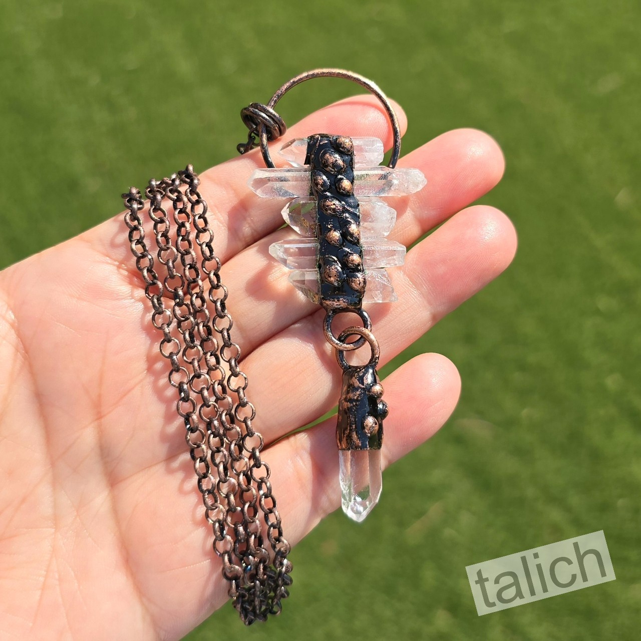 Natural White Rock Crystal Point Cluster Large Pendant Long Necklace Unique Gift