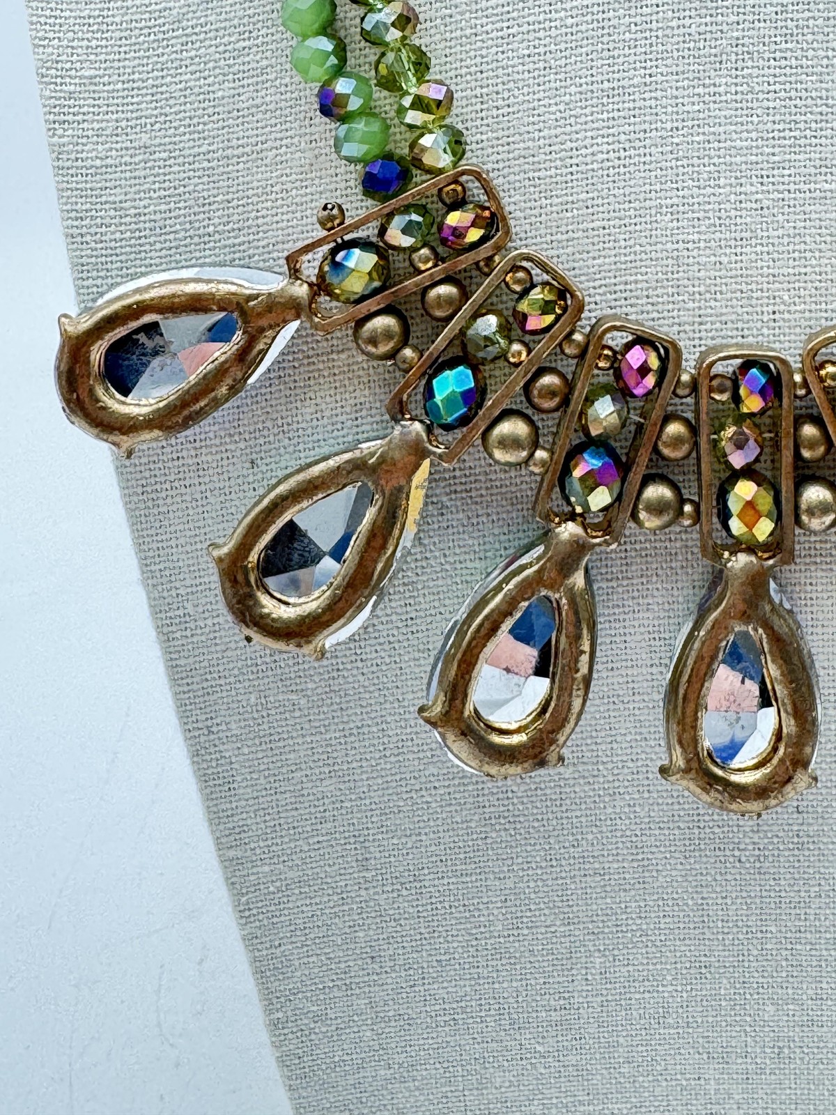 Aurora Borealis Chunky Statement Bib Necklace Beaded Teardrop 15in Rainbow