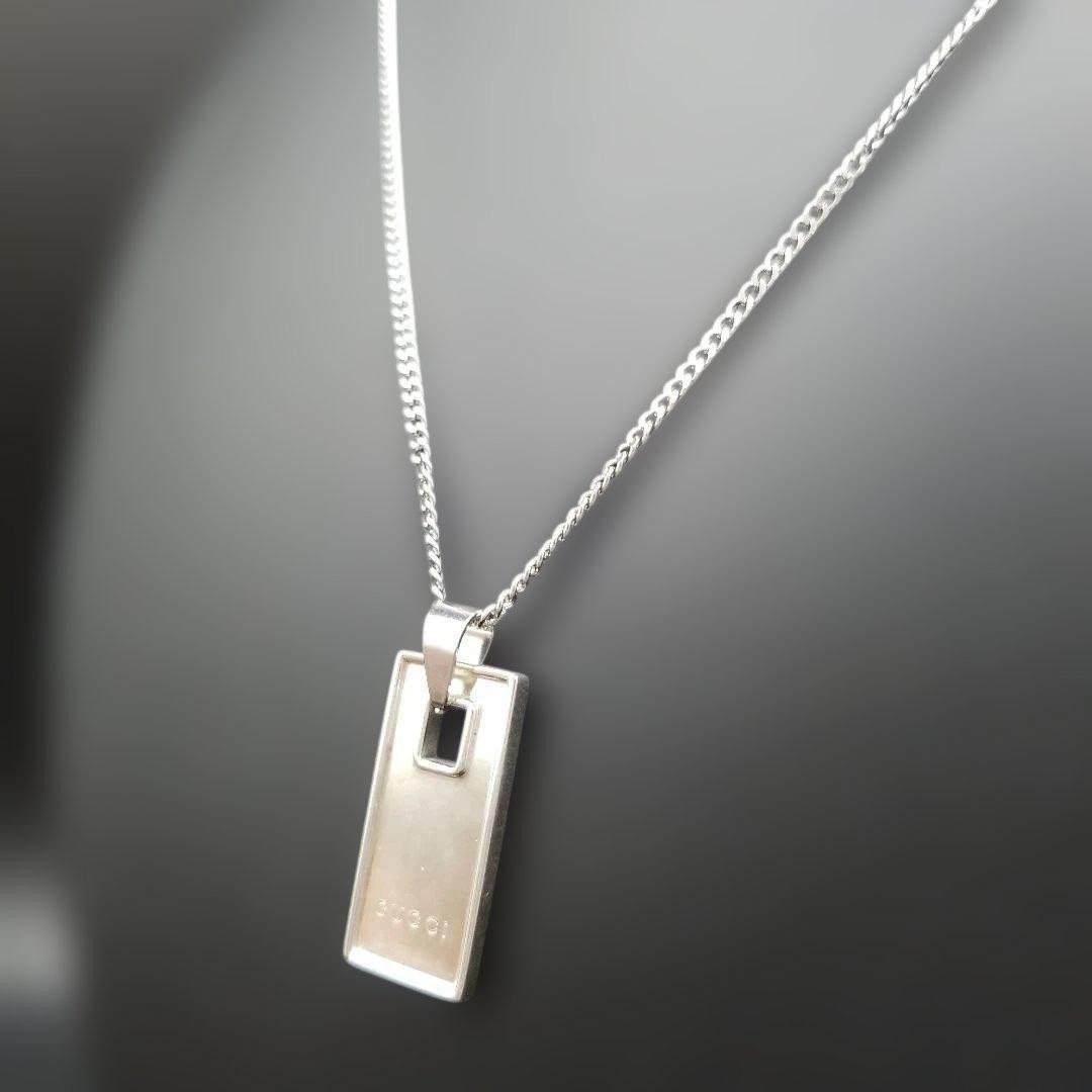 Excellent GUCCI Bar Plate Silver 925 Women Necklace _825