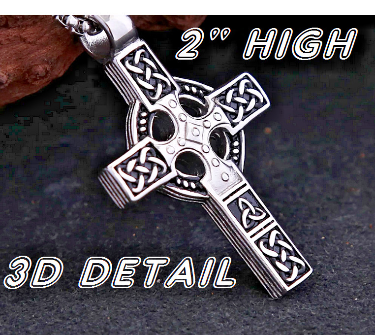 Large CELTIC KNOT IRISH CROSS CHRISTIAN Pendant On 26″ 925 plate Silver Necklace