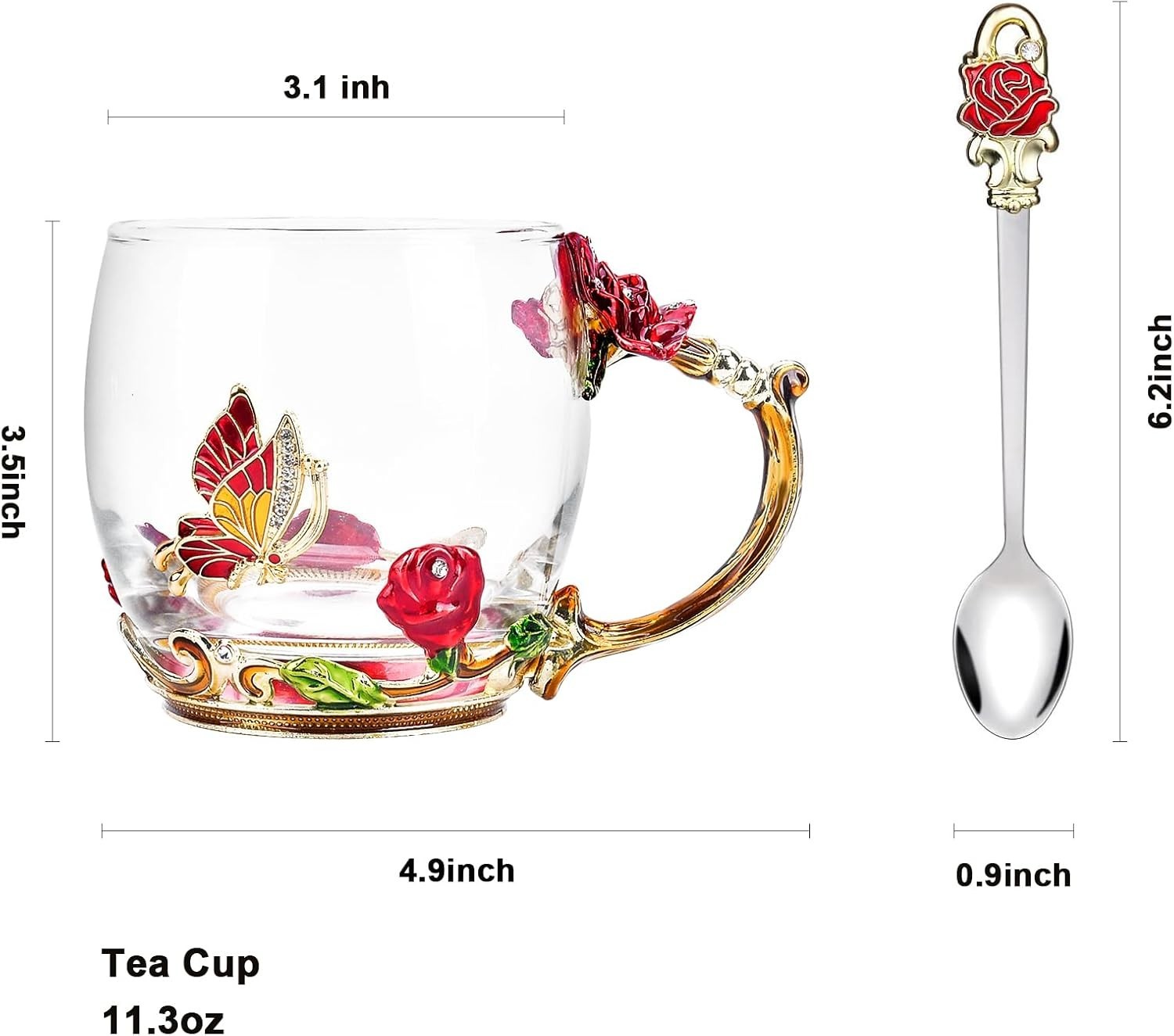 Stylish 12oz Glass Enamel Mug Set with Spoon – Unique Gifting Idea for Women