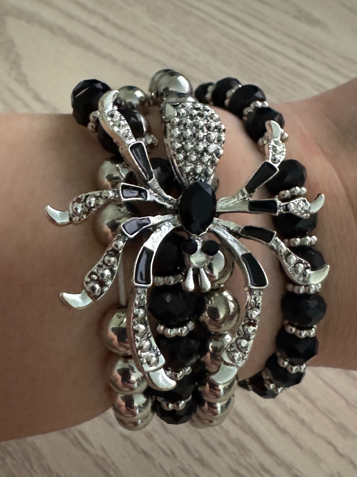 Gothic Halloween Spider Crystal Beaded Double Layer Elastic Necklace or Bracelet