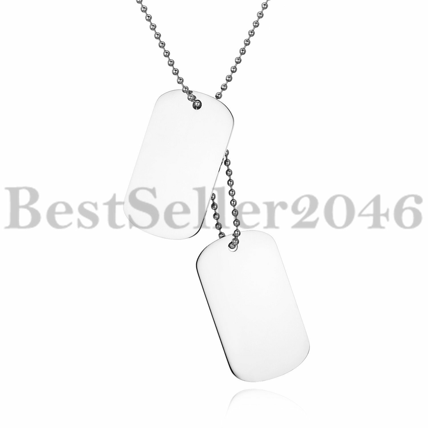 Polished Military Army 2 Dog Tags Pendant Mens Boys Necklace Chain 23.6 inches