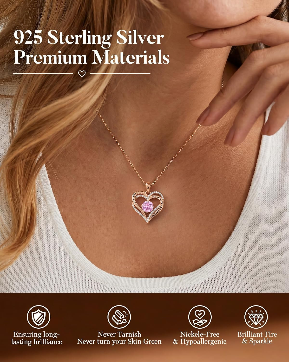 CDE S925 Silver Engraved Heart Birthstone Necklace for Women – Gift for Any Occa