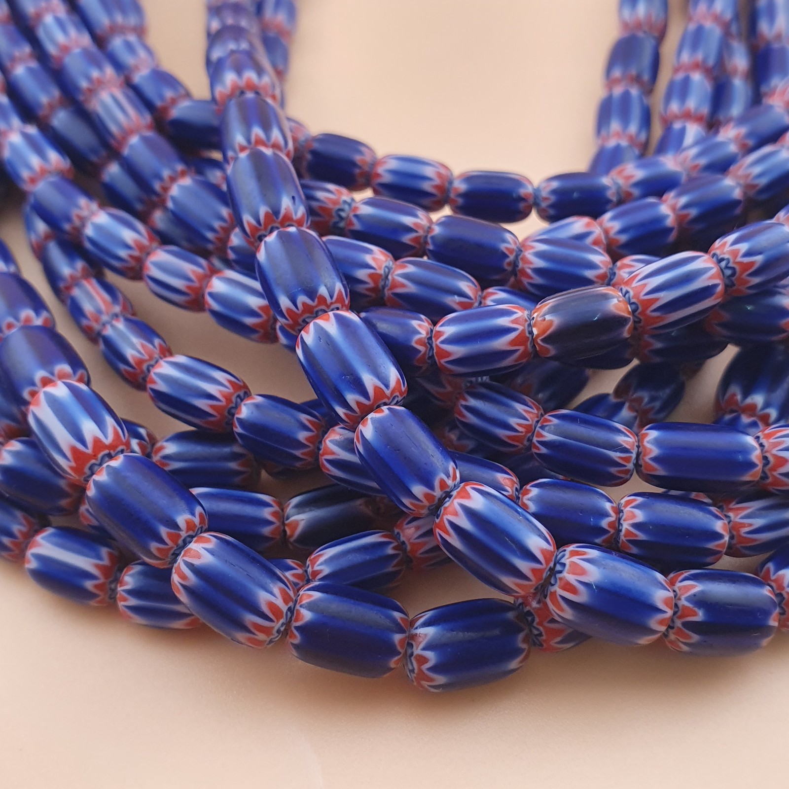 Tiny Blue Venetian Style Chevron Beaded Necklace