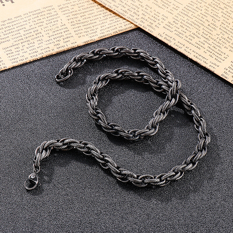 Black Stainless Steel Rope Link Chain Necklace For Mens Boys 8mm 24” XAMS Gifts