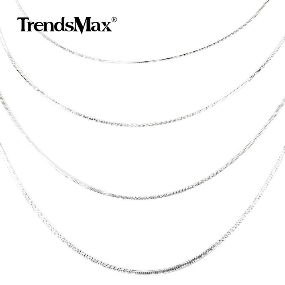 0.9-2mm Silver Solid Stainless Steel Square Snake Chain Necklace Women Men Jewel