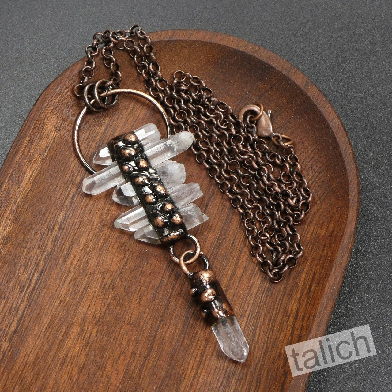 Natural White Rock Crystal Point Cluster Large Pendant Long Necklace Unique Gift