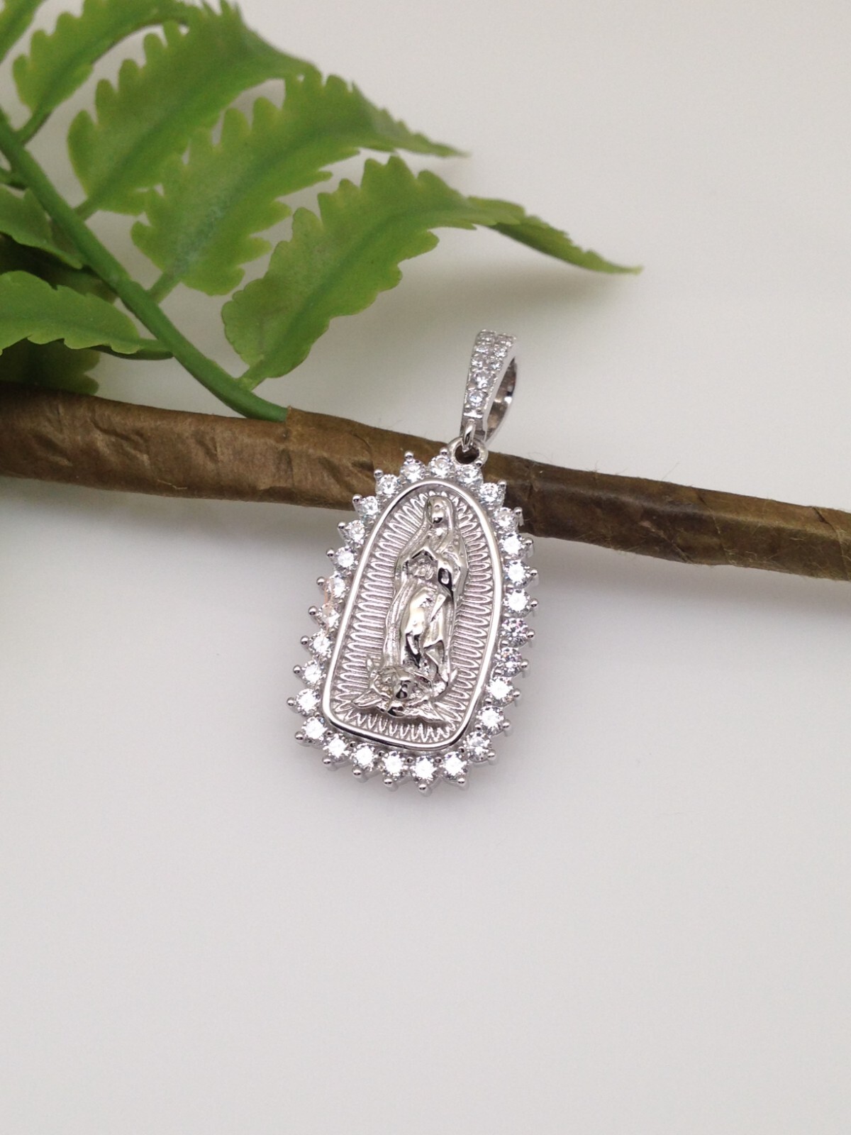 925 Sterling Silver Guadalupe CZ Pendant Women Girls 20mm(0.79″)/32mm(1.26″)