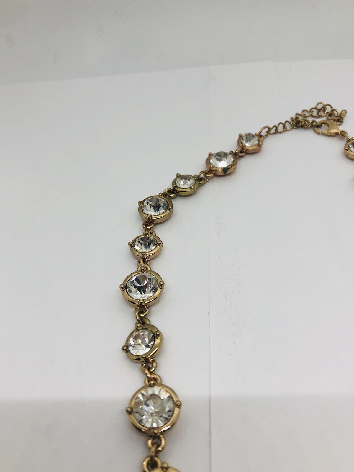 Clear rhinestone bezel set fashion necklace goldtone adjustable 17-20 inch