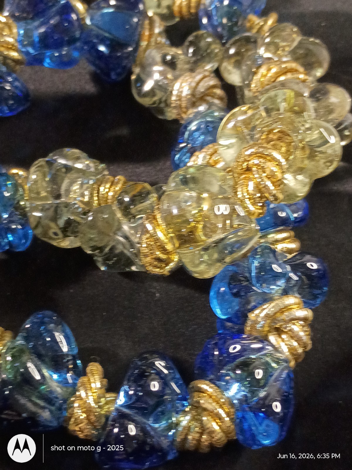 Blue & Clear Glass Beaded Necklaces Gold Tone Spacers Beads (Craft Only)