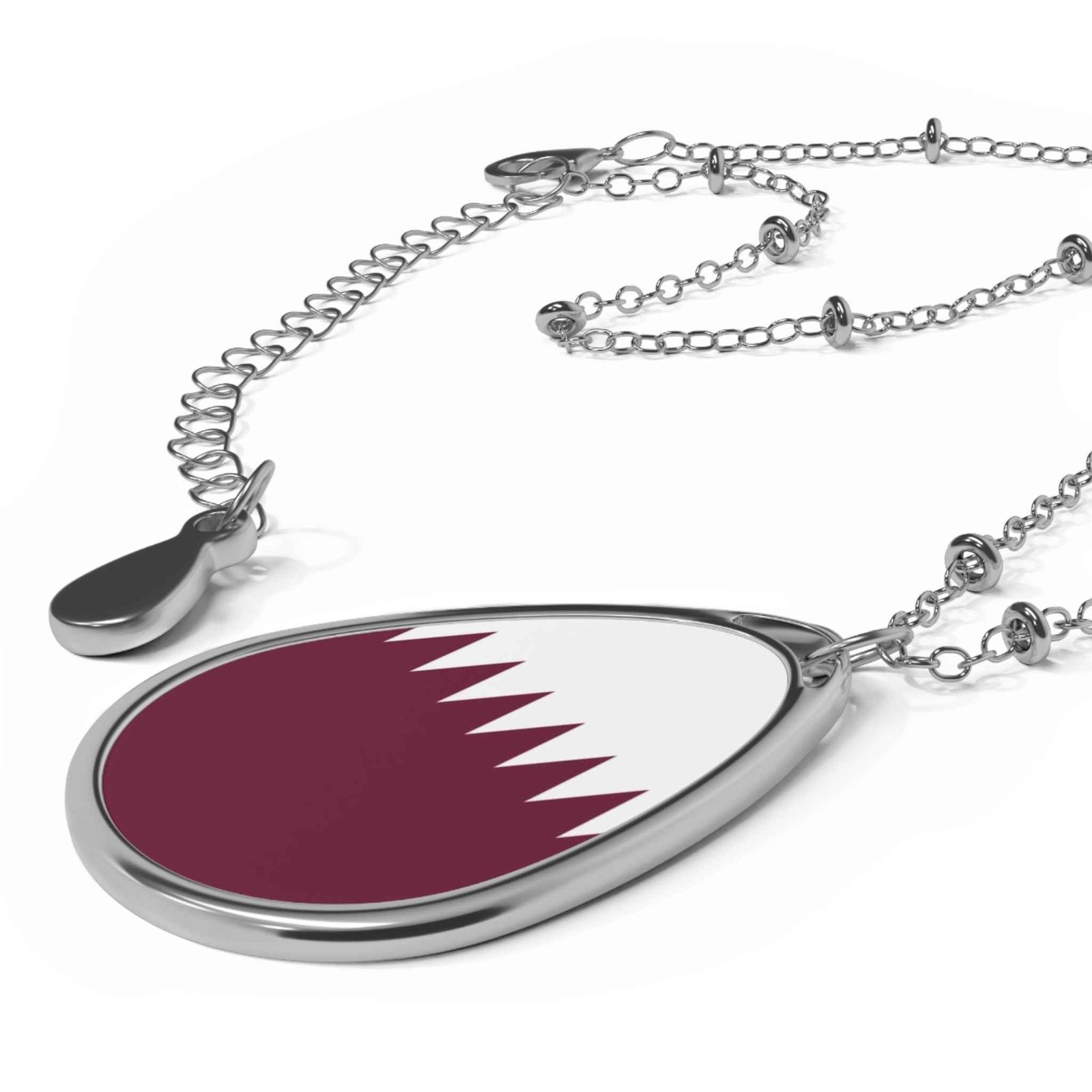 Qatar Flag Necklace – Oval Qatari Heritage Pendant – One Size / Silver