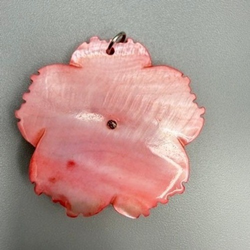Pink Mother of Pearl Flower Pendant Red Rhinestone Cultured Pearls Tropical