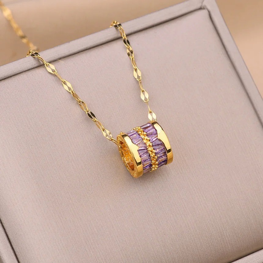 Women Necklace Cubic Zircon Pendant 18K Gold Plated Stainless Steel Jewelry Gift
