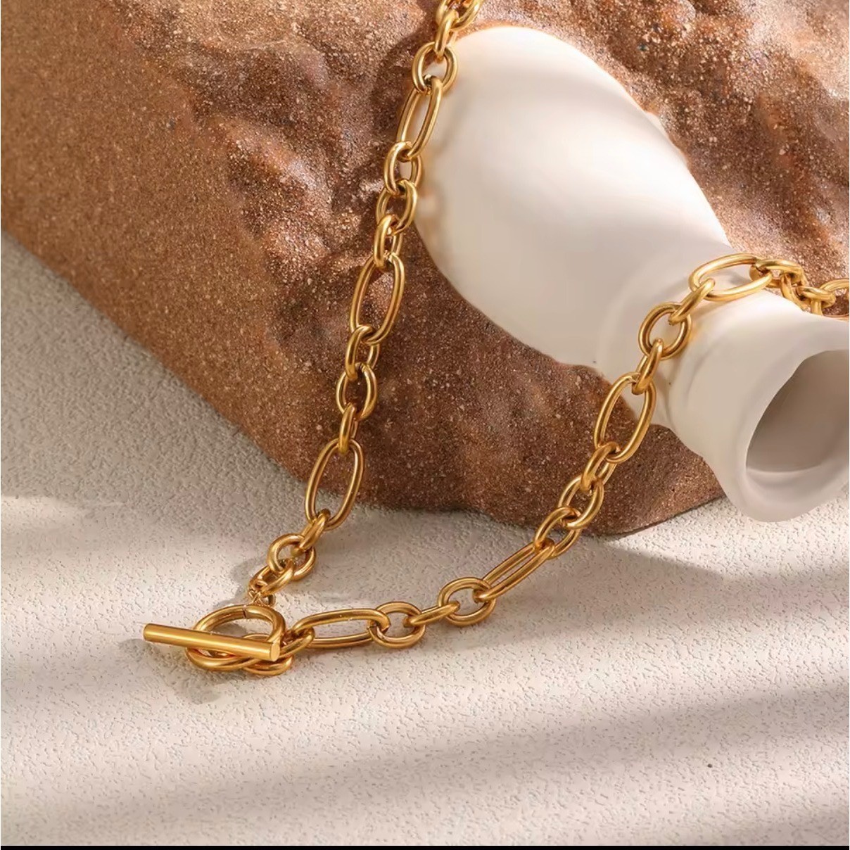 Gold Toggle Clasp Paperclip Chain Necklace Minimalist Oval Link Statement Choker