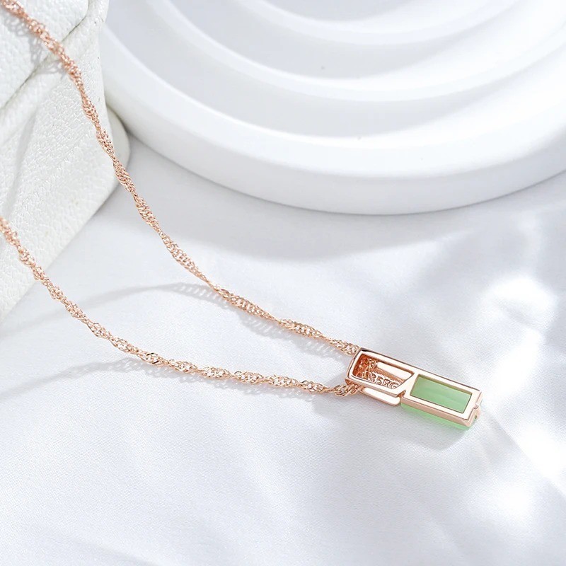 Green Zircon Square Pendant Necklace for Women, Elegant Wedding Party Jewelry