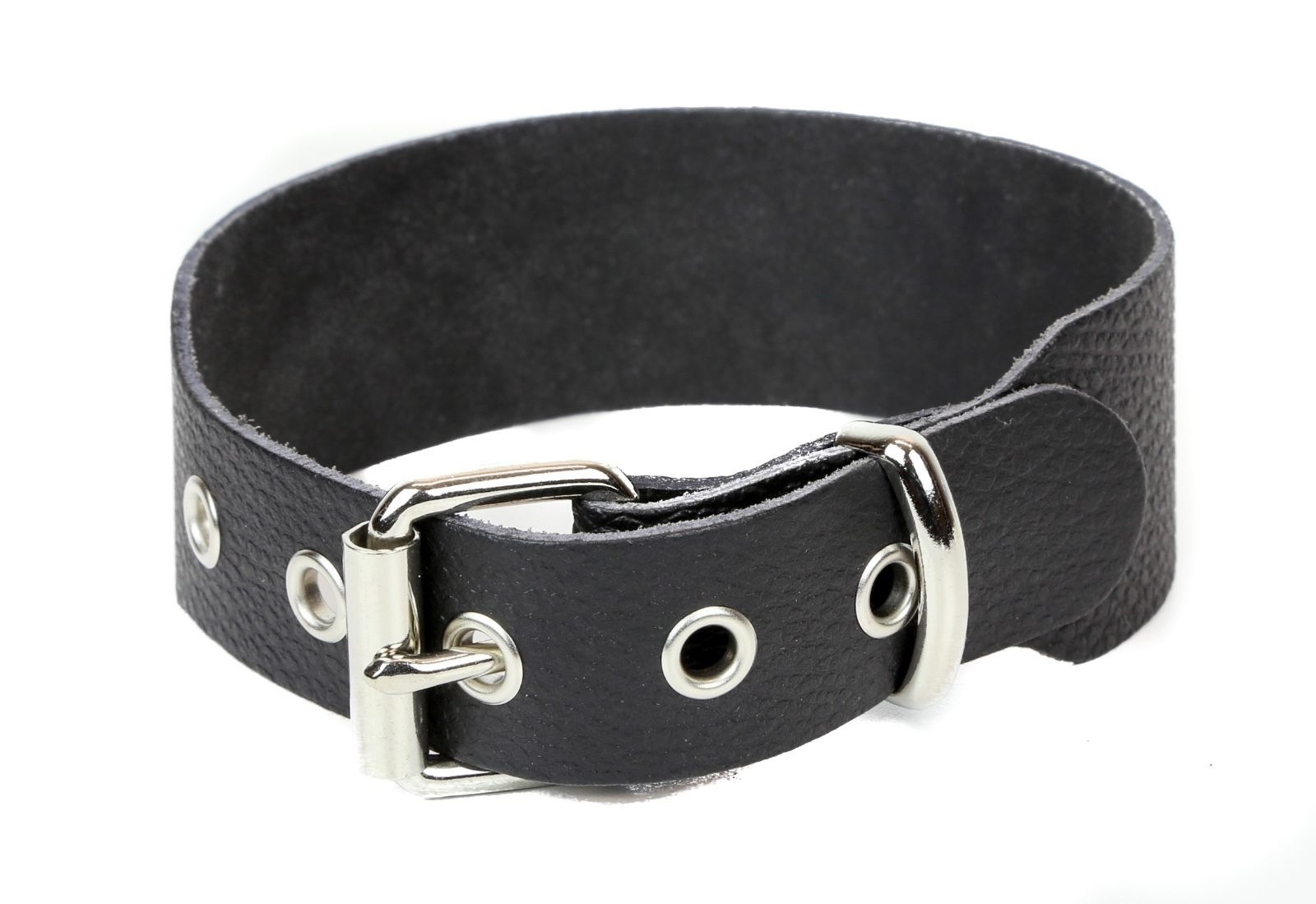 1 3/4″ Wide Plain Genuine Buffalo Leather Choker Collar Necklace Roller Buckle