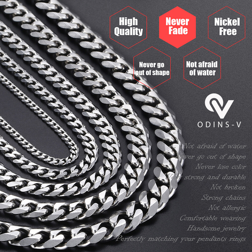 Mens Womens Chain Silver Gold Black Cuban Link Necklace 3mm 5mm 7mm 9mm 11mm 15m