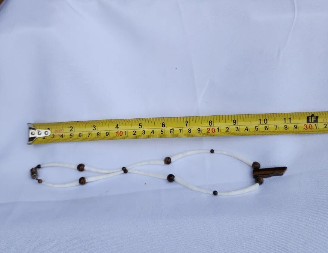 Tiger Eye Amulet Pendant On White Horn Shell Link Unisex Adults Surfers Necklace