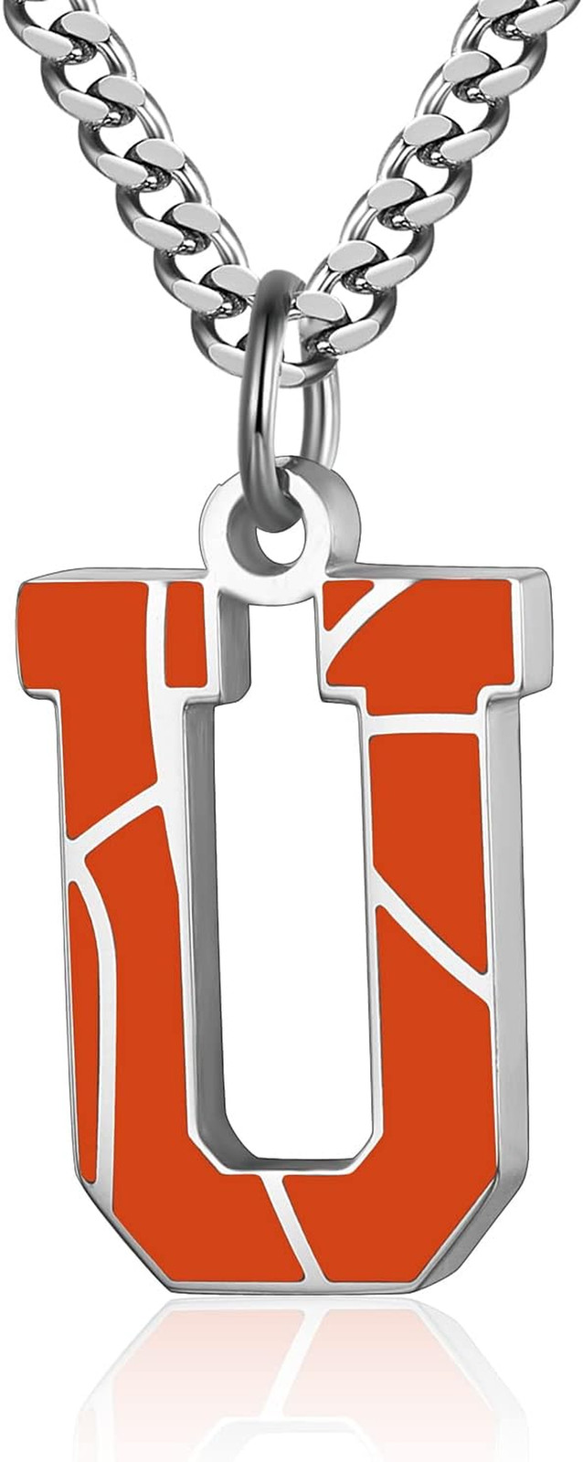Basketball Letter Necklace – Men’S Basketball Charm Pendant, Stainless Steel Sil