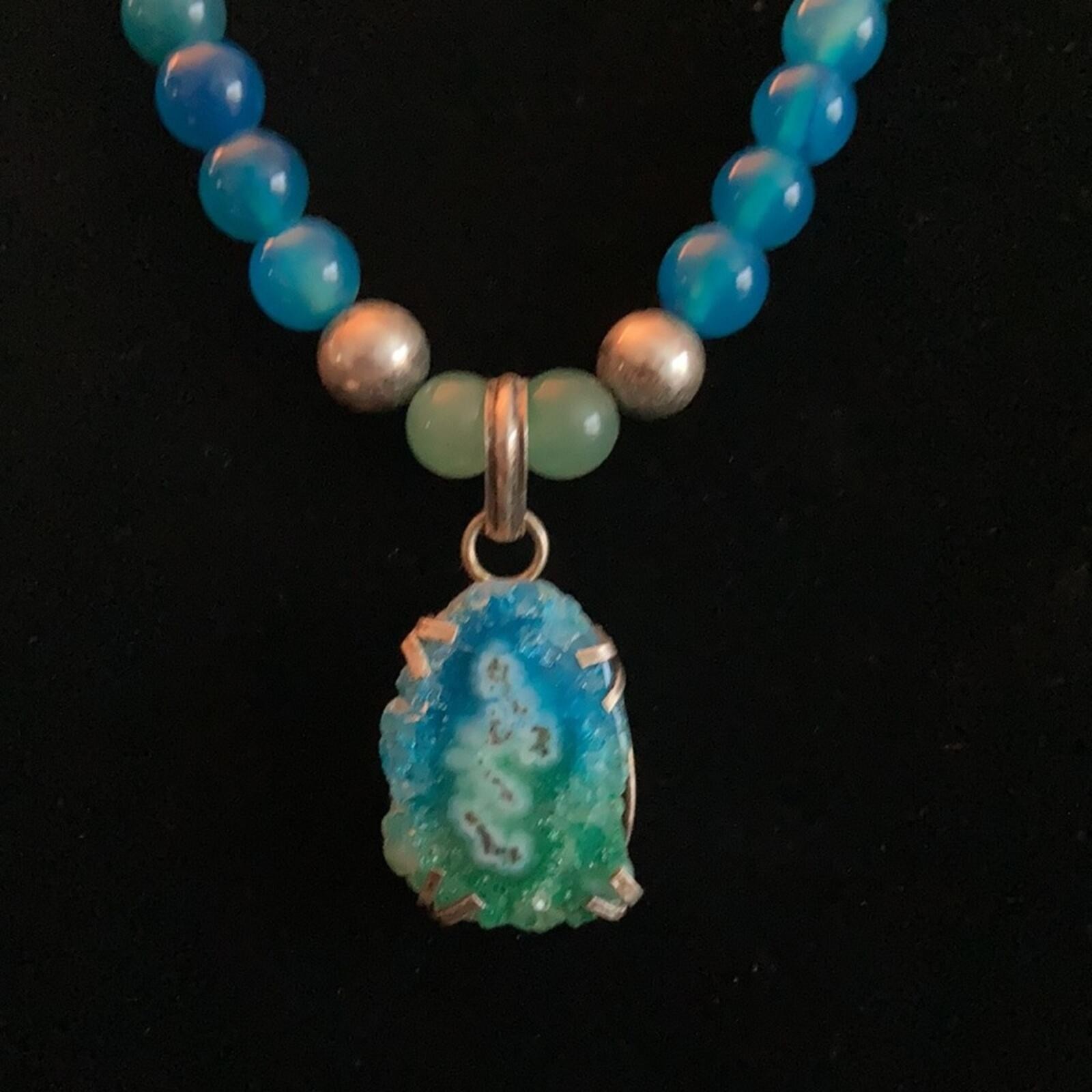 Jade & Agate w/Color Solar Quartz pendant