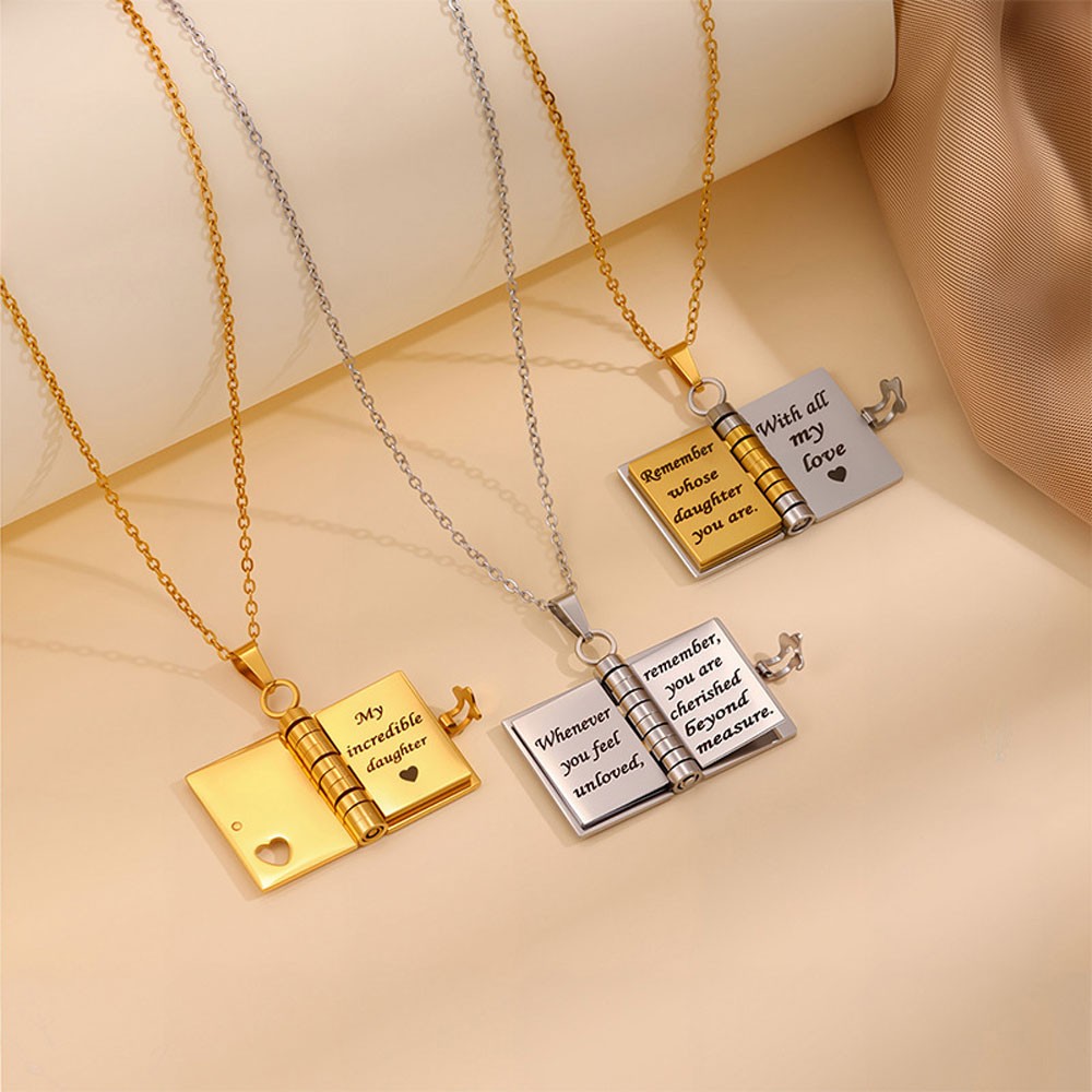 Openable Daughter Book Necklace Stainless Steel With Pages Of Engraved US
