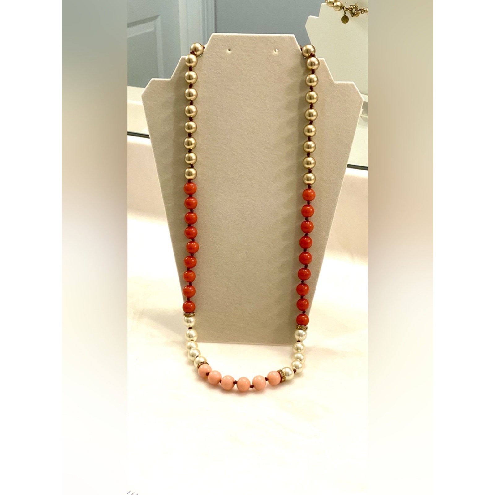 J. Crew Gold, Coral and Pink Beaded Necklace