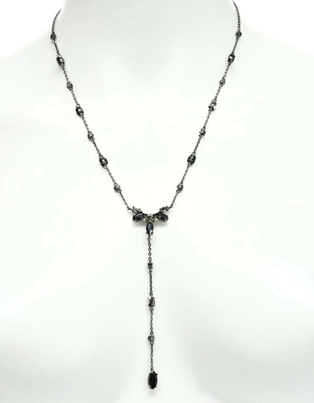 Marchesa X6314 Black & Grey Crystal Cluster ‘Poppy’ Y- Necklace