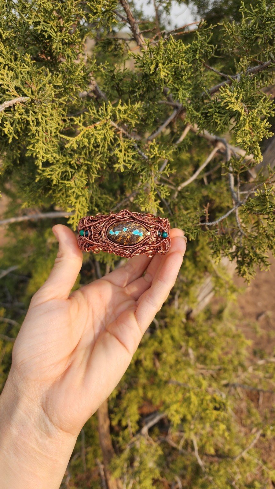 Wire Wrap Bracelet Copper Cuff Bracelet With Chrysacolla And Turquoise
