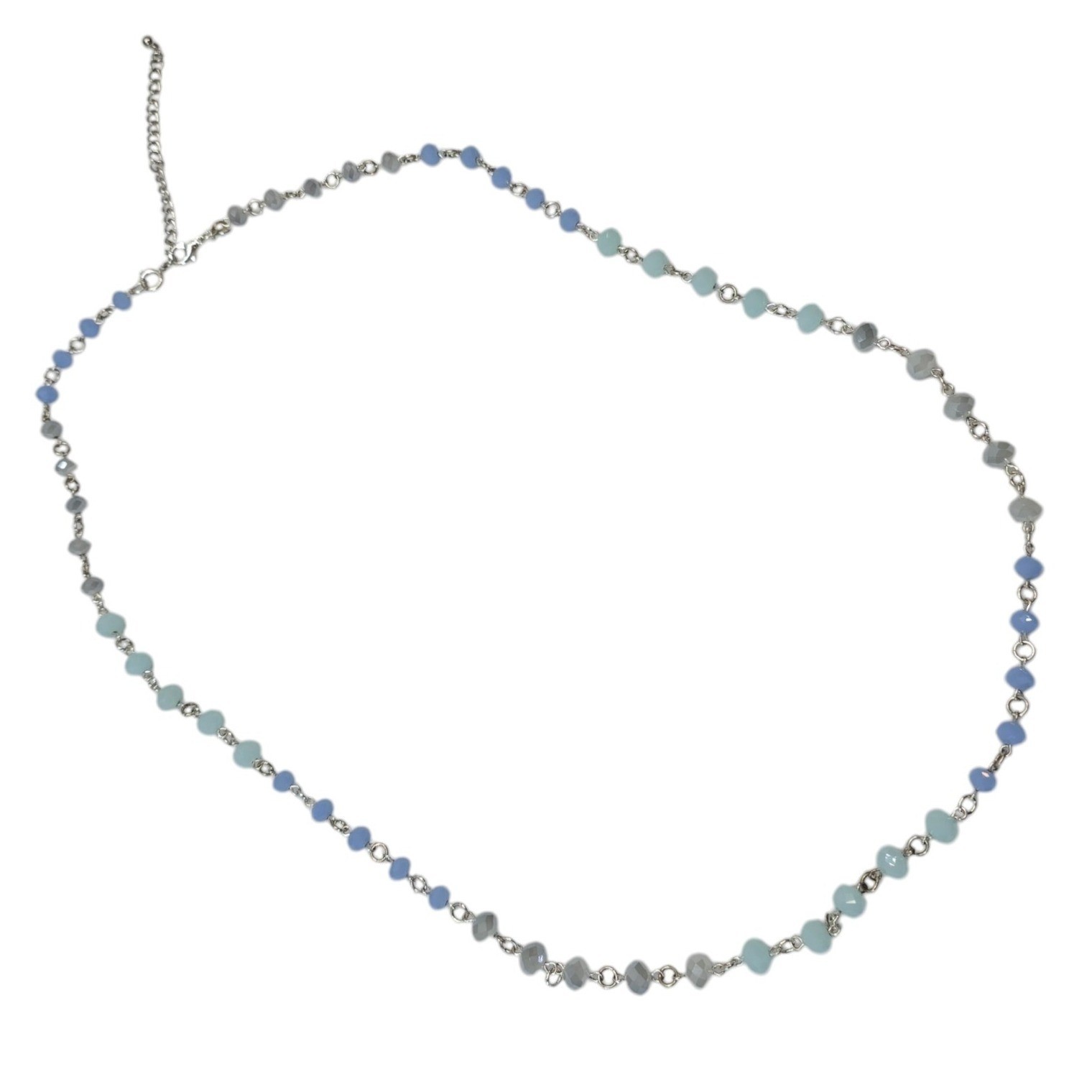 Unbranded Beaded Necklace Women OS Blue Grey Glass Silver Tone Boho Coastal Long