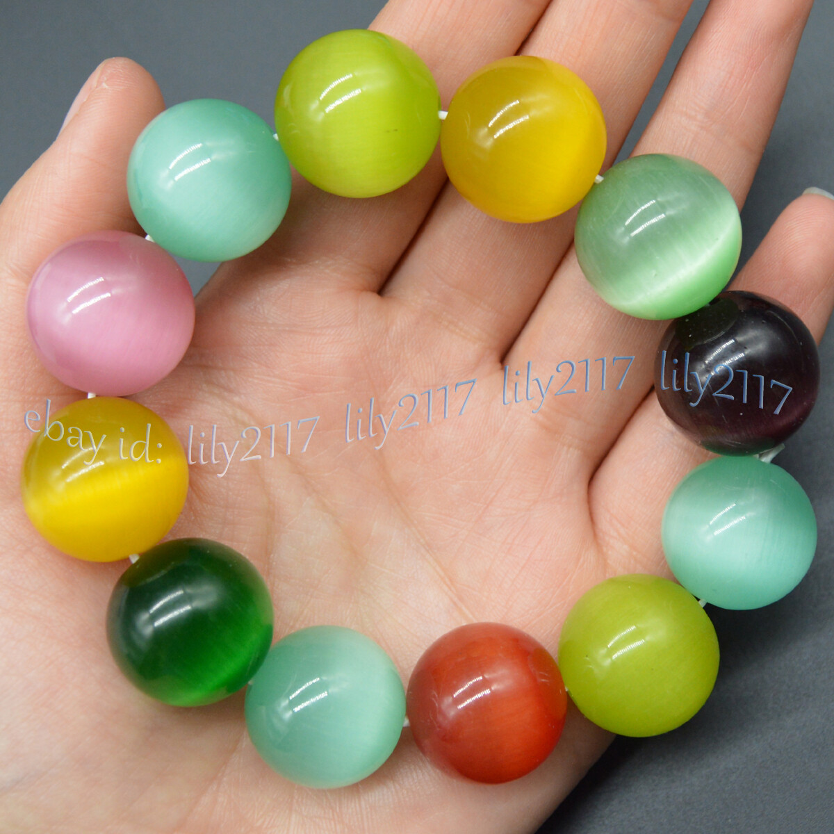 20mm Multi-Color Opal Cat’s Eye Gems Round Beads Necklace 18” Bracelet 8-8.5”