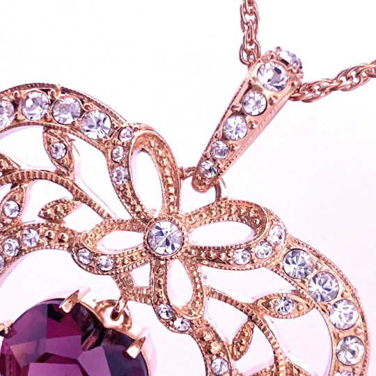 February Birthstone Gold Plated Necklace Set With Heart Shaped Amethyst Crystal