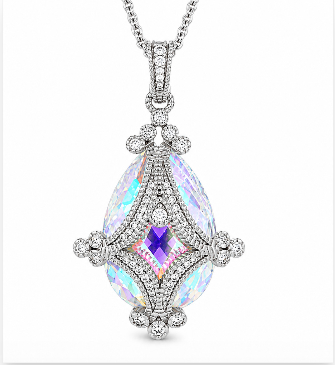 Judith Ripka JRJ865 Fabergé Style Briolette Aurora Borealis CZ Enhancer Necklace