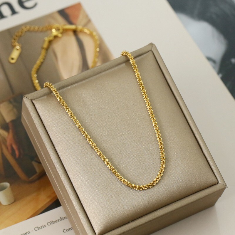 Women Stainless Steel DIAMOND CUT ROPE CHAIN Choker Necklace 15+2″ 3MM PE12