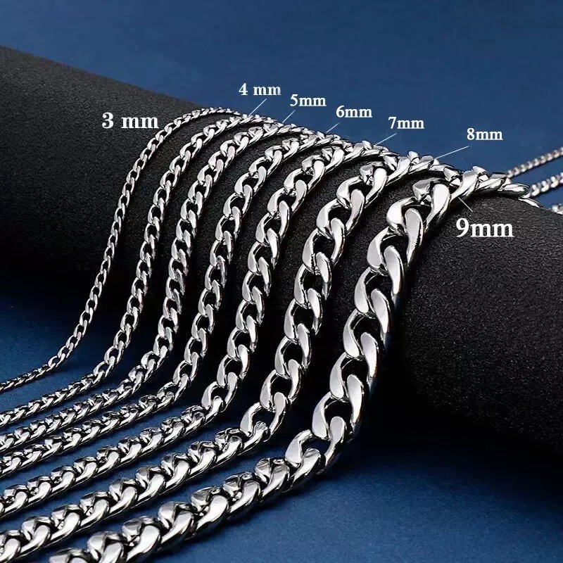 Wholesale 316 Stainless Steel 2-15mm Curb Cuban Chain Necklace Women MEN 40-90cm