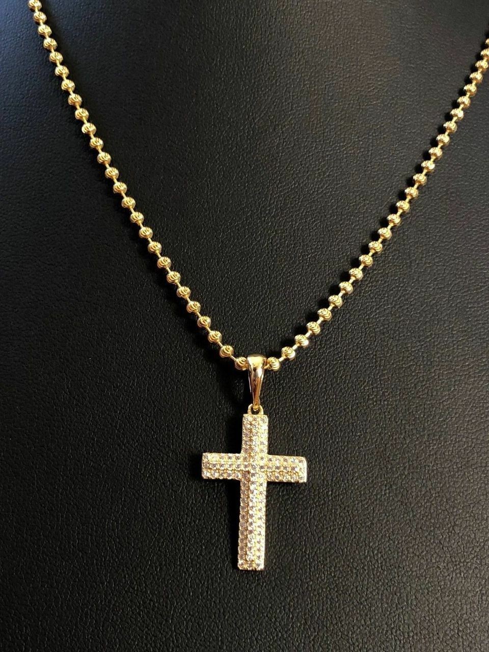 Sterling Silver 925 *14k Gold Plated* Men’s Small Cross Pendant CZ
