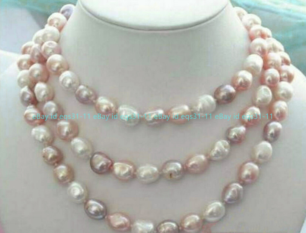Beautiful 8-9mm Baroque White+Pink+Purple Freshwater Pearl Necklace 46″ AAA
